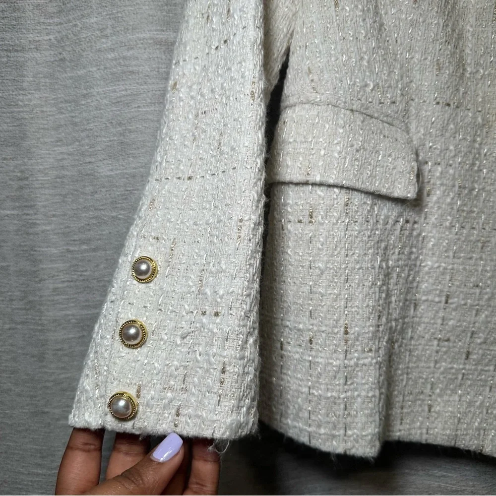 Nanette Lepore Cream Textured Tweed Statement Blazer | Coquette Coastal Grandma - Picture 6 of 16